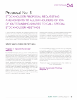 Proposal No. 5: Stockholder Proposal Requesting Amendments to Allow Holders of 10% of Outstanding Shares to Call Special Stockholder Meetings